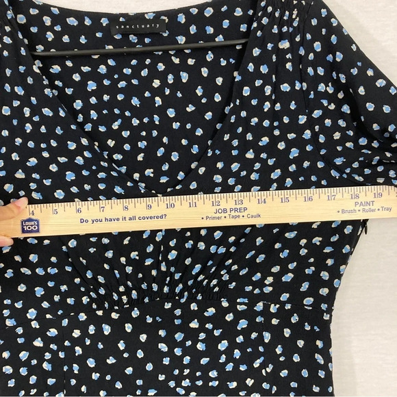 Sanctuary Blue Black Polka Dot Front Slit V-Neck Midi Dress Medium - Picture 6 of 13